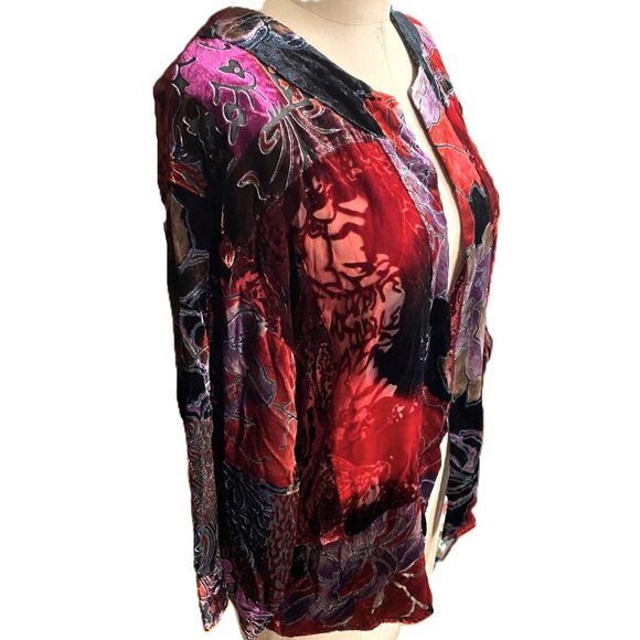 Vintage 90s Chicos burnt velvet kimono cover-up cardigan duster - Picture 14 of 14